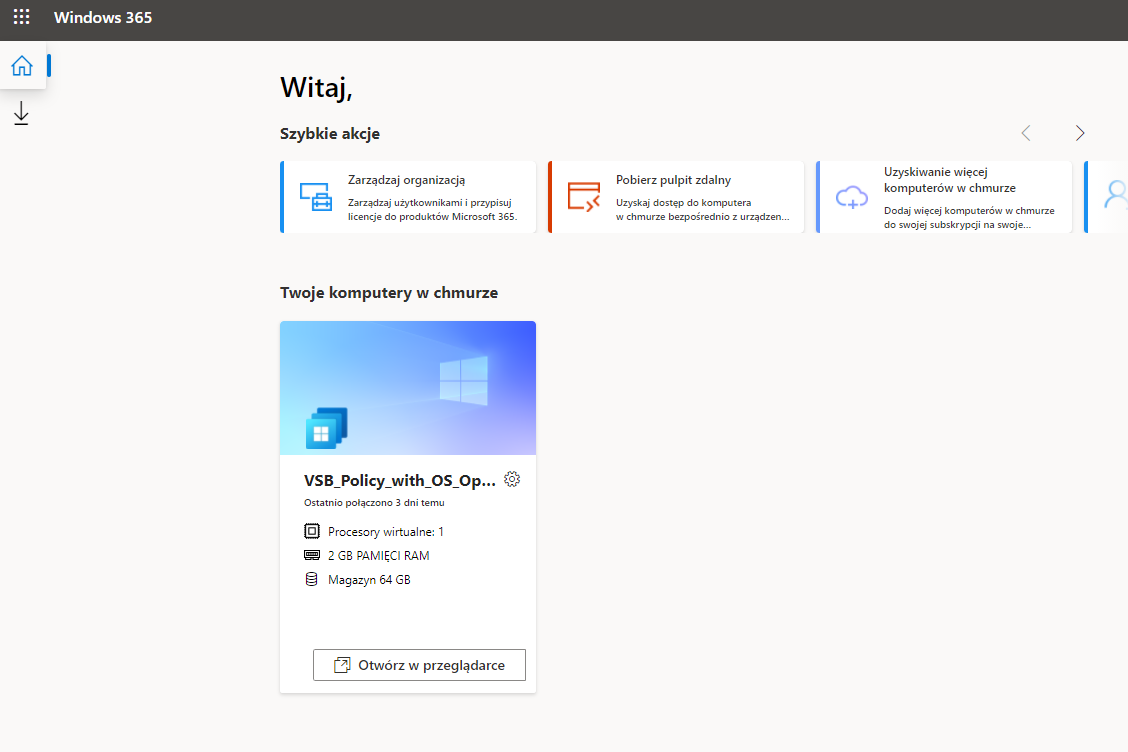 widok panelu logowania Windows 365